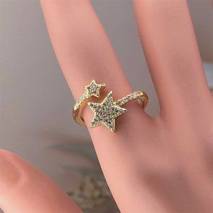 CZ Gold Star Bypass Ring